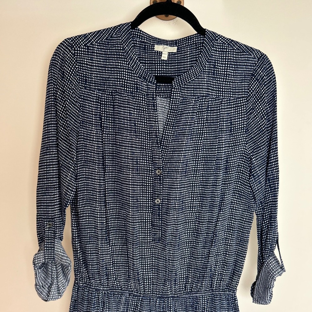 Joie Acey Navy White Polka Dot Button Front Shirtdress Elastic Waist Size S - Picture 2 of 6